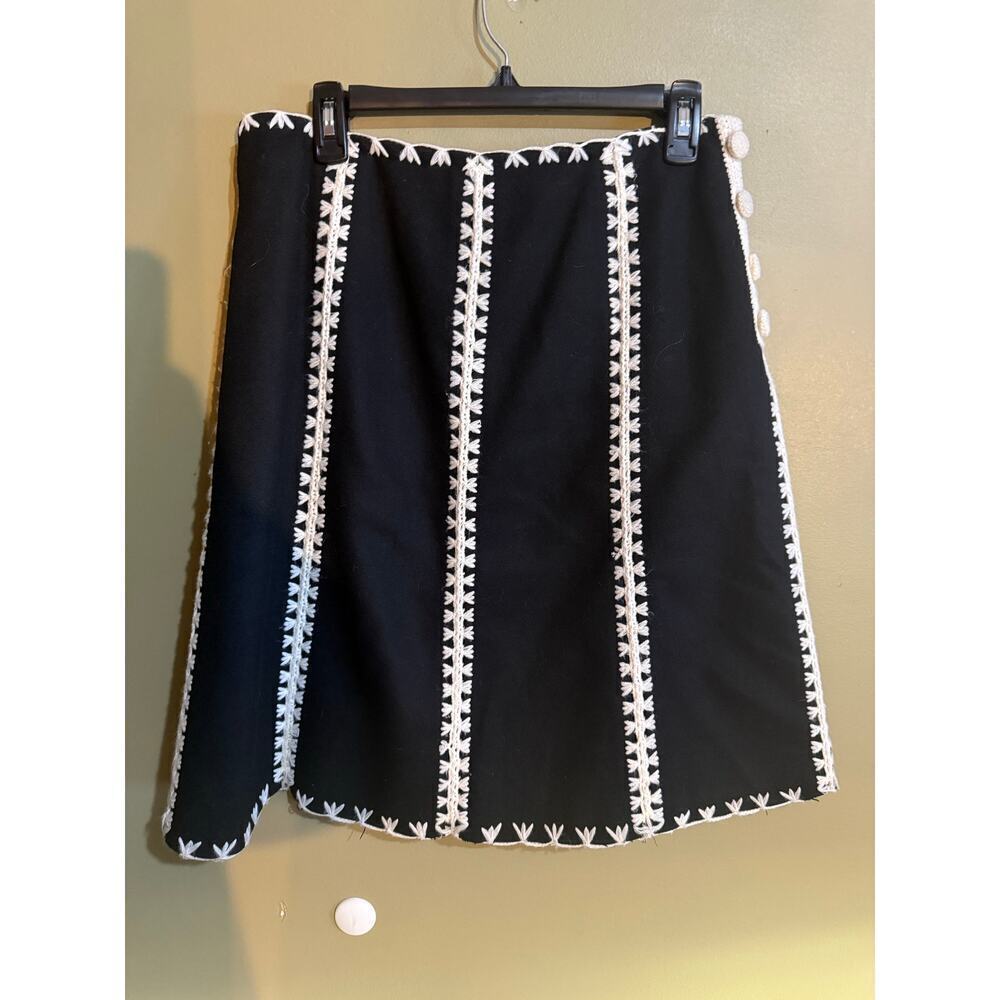 Etcetera Wool Blend Crochet‎ Trim A-line Skirt Women’s 10 Black & White